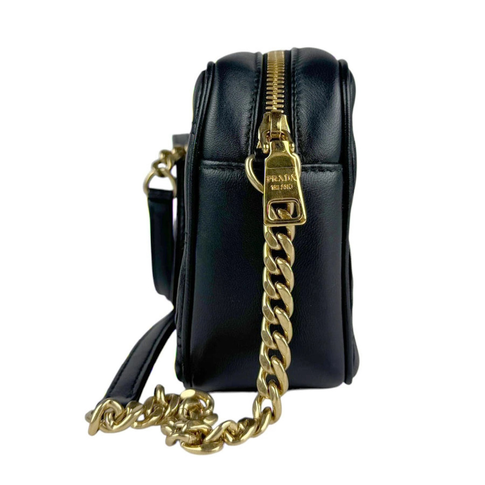 Prada Camera Nappa signature Gaufre Black Bag ruched Black